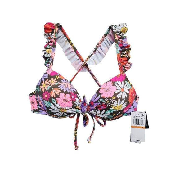 Salt Cove Boho Bikini Top Floral Ruffle Strappy Push Up Underwire Womens Size S - Picture 1 of 6